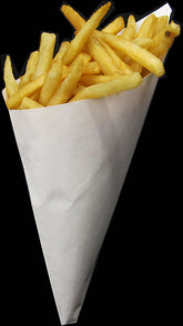 Hors d'oeuvre Mini K-13 White Paper Cones, holds 4.5 oz:  want to add sticker with your logo contact custom@friteshop.com